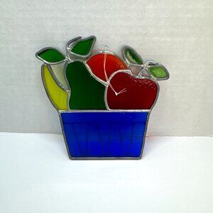 Vintage Fruit Basket Suncatcher Stained Glass Kitchen Window Decor Handmade
